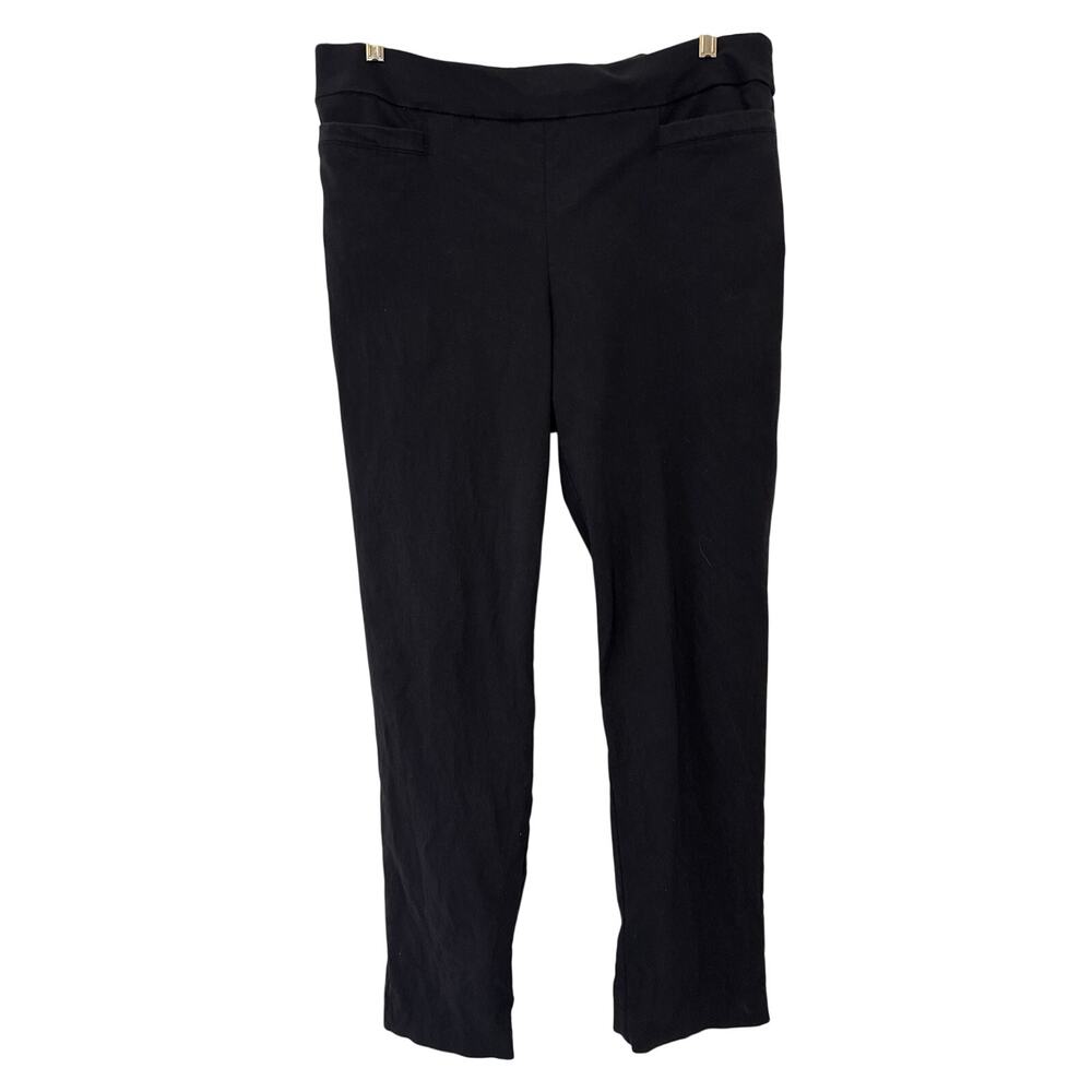 Kate Park Size 14 Black Pull On Straight Leg Pants Slip Front Pockets